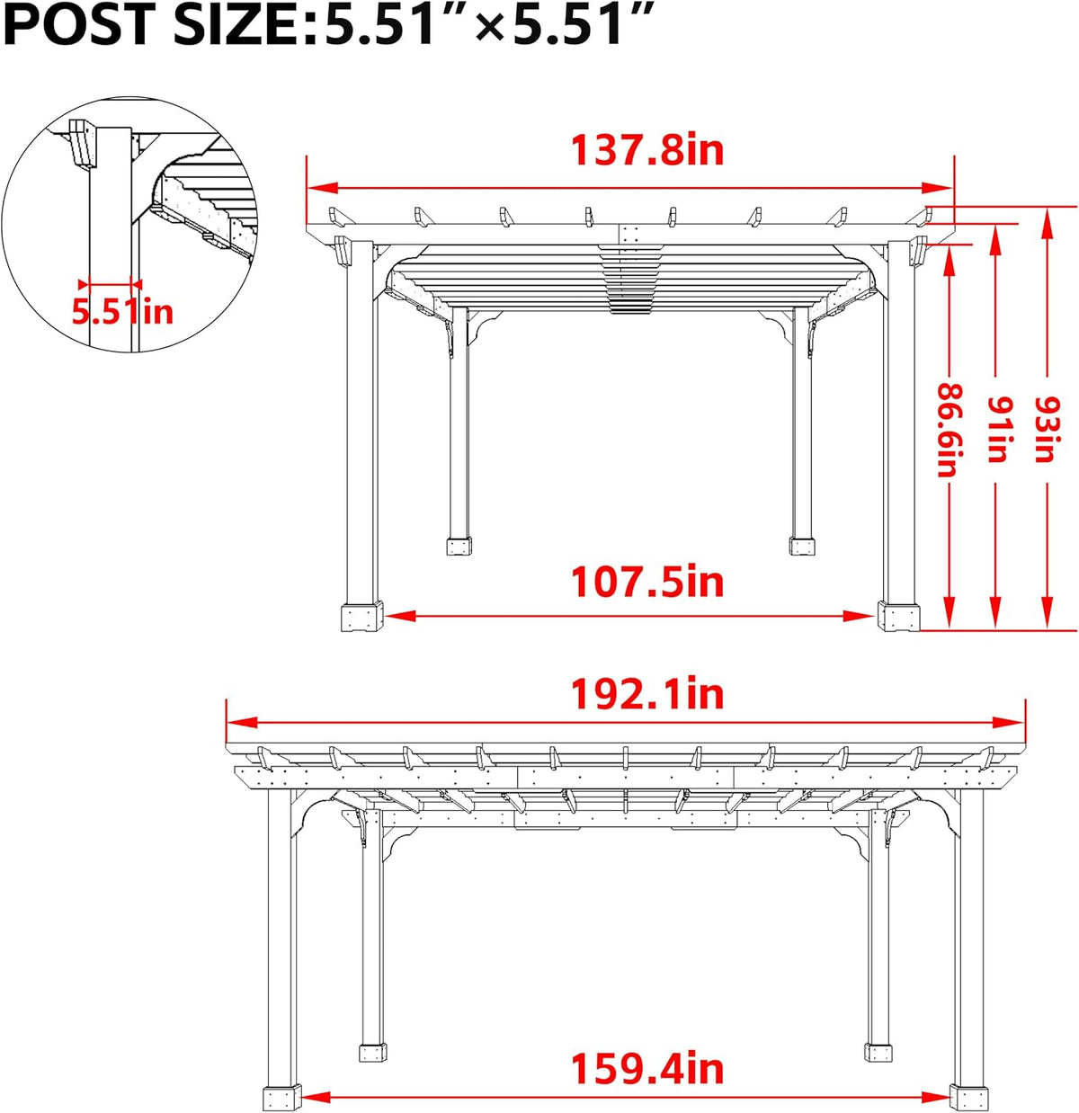 12X16 FT All Cedar Wood Wooden Pergola, Pergola Kit with Stakes, Quality Wood Supported Structure, Snow and Wind Supported, Outdoor Garden Shelter with Cedar Framed for Backyard, Deck, Lawn