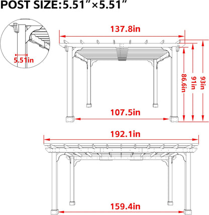 12X16 FT All Cedar Wood Wooden Pergola, Pergola Kit with Stakes, Quality Wood Supported Structure, Snow and Wind Supported, Outdoor Garden Shelter with Cedar Framed for Backyard, Deck, Lawn