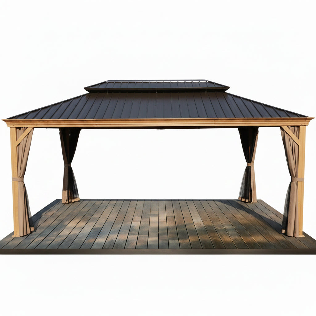 14-Ft X 12-Ft Apollo Powder Coated Gazebo with Hardtop Roof (Screen Included)