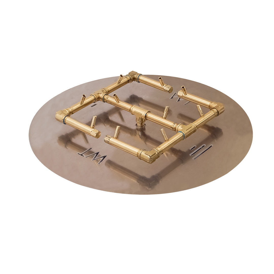 Bronze fire pit with decorative design on a white background
