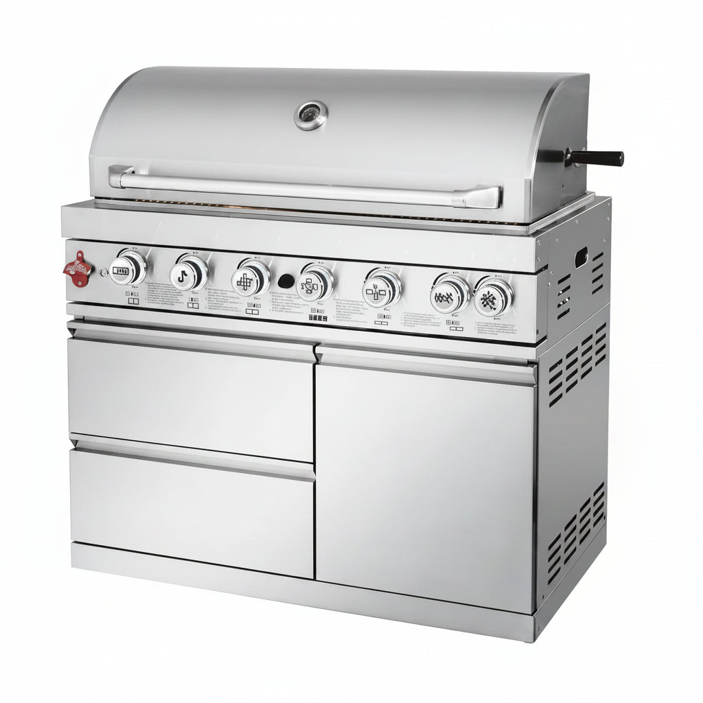 82-Inch 6-Burner Gas Grill 85,000 BTU Outdoor Kitchen Barbecue, Stainless Steel Grill Island with Sink, Storage Cabinets, and Wine Refrigerator,Backyard, Patio, Lawn, Silver (Silver, 82.4")