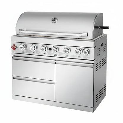 82-Inch 6-Burner Gas Grill 85,000 BTU Outdoor Kitchen Barbecue, Stainless Steel Grill Island with Sink, Storage Cabinets, and Wine Refrigerator,Backyard, Patio, Lawn, Silver (Silver, 82.4")