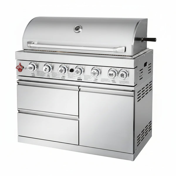 82-Inch 6-Burner Gas Grill 85,000 BTU Outdoor Kitchen Barbecue, Stainless Steel Grill Island with Sink, Storage Cabinets, and Wine Refrigerator,Backyard, Patio, Lawn, Silver (Silver, 82.4")