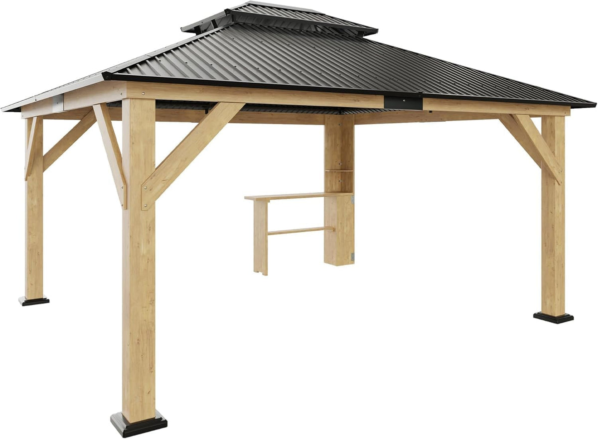 13X15Ft Spruce Wood Hardtop Carport with Storage Bar