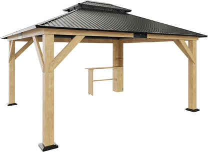13X15Ft Spruce Wood Hardtop Carport with Storage Bar