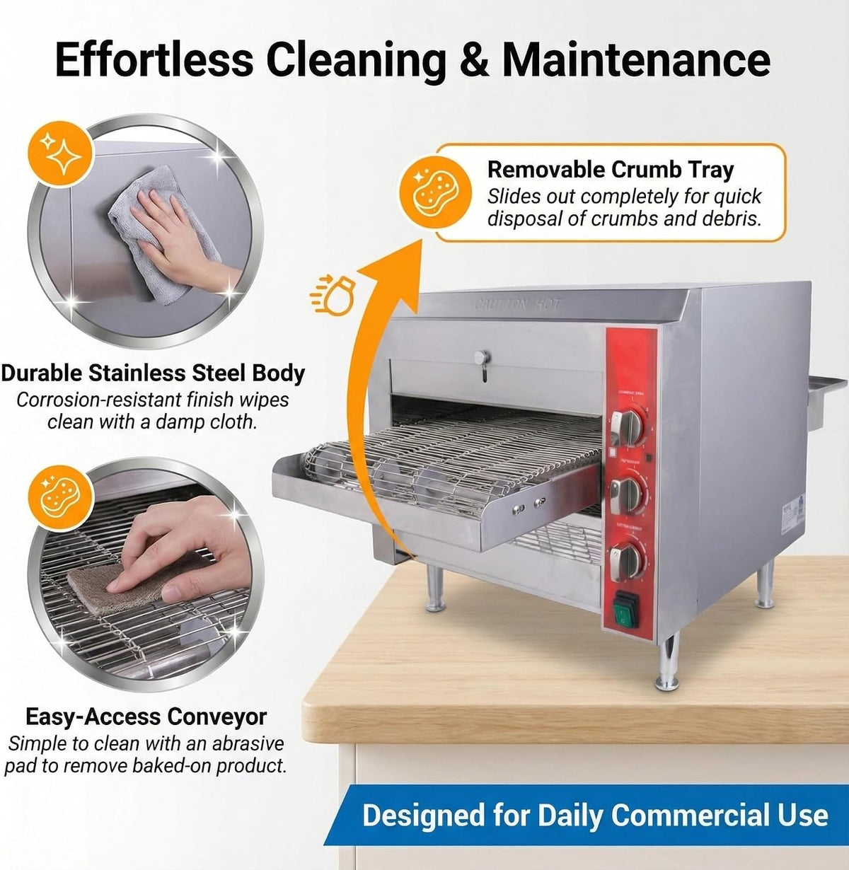 14″ Commercial Conveyor Pizza Oven, 3500W 208V Countertop Electric Oven with 14-Inch Belt, 6-20P Plug, for Fast Baking (60Hz)