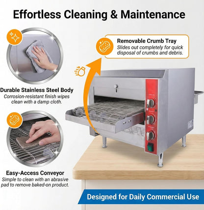 14″ Commercial Conveyor Pizza Oven, 3500W 208V Countertop Electric Oven with 14-Inch Belt, 6-20P Plug, for Fast Baking (60Hz)