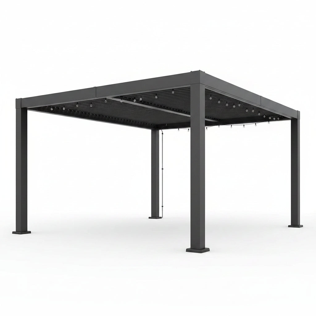 Louvered Pergola, Outdoor Pergola with Adjustable Louvered Roof, Reinforced Aluminum Frame, Integrated Drainage System, Hardtop Gazebo for Patio