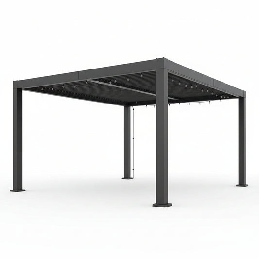 Louvered Pergola, Outdoor Pergola with Adjustable Louvered Roof, Reinforced Aluminum Frame, Integrated Drainage System, Hardtop Gazebo for Patio