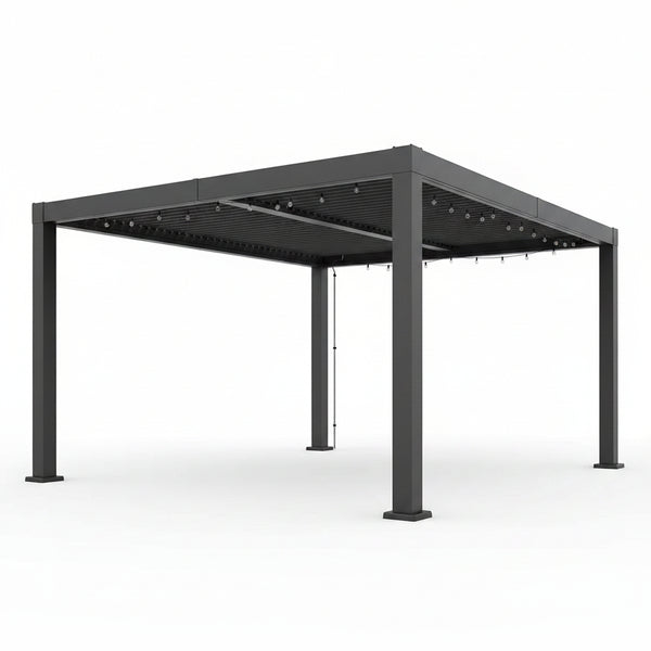 Louvered Pergola, Outdoor Pergola with Adjustable Louvered Roof, Reinforced Aluminum Frame, Integrated Drainage System, Hardtop Gazebo for Patio