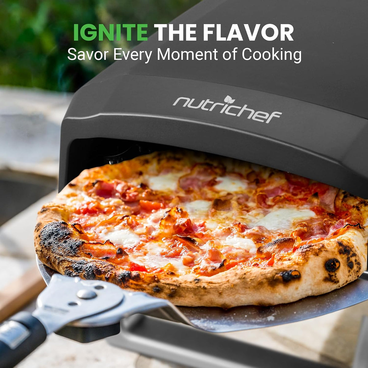 Portable Outdoor Gas Pizza Oven - Unique Design, Easy Bake Oven with Pizza Stone, Foldable Feet, One-Touch Gas Ignition, Adjustable Heat Control, Stainless Steel, 932°F Max