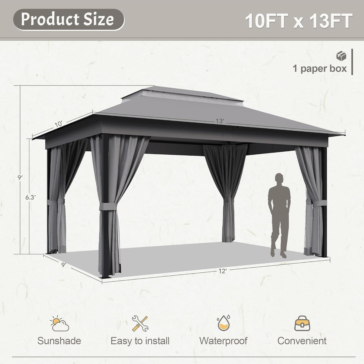 Outdoor 10'X 13' Gazebo,Large Soft Top Deck Gazebo