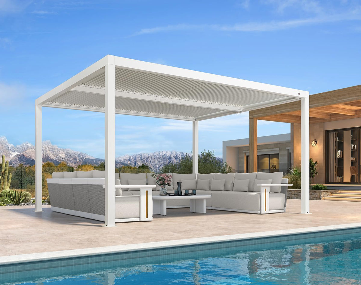 Louvered Pergola 12' X 14' White Adjustable Hardtop for Patio