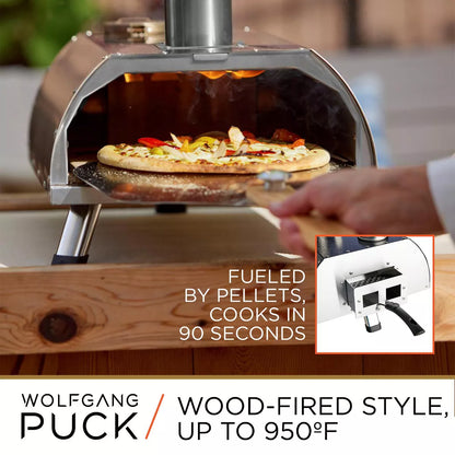 Wolfgang Puck Outdoor Pizza Oven, Durable Stainless Steel, Portable Pizza Oven, Compact Storage, Pellet Pizza Oven